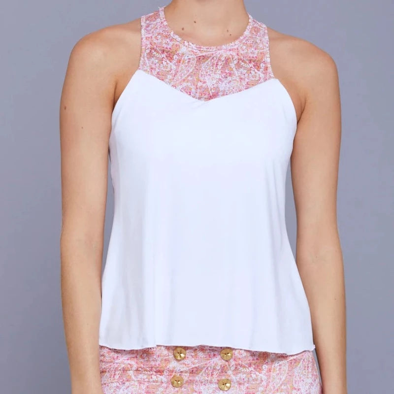 Denise Cronwall Lush Weave Top - White/Print – Open Court