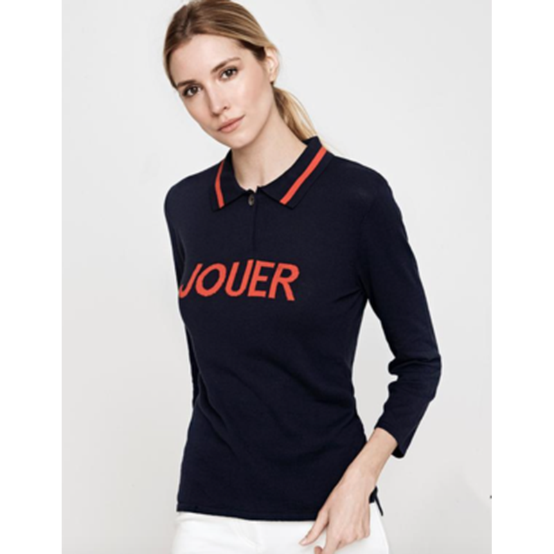 Movetes Jouer 3/4 Sleeve Polo - Navy with Poppy