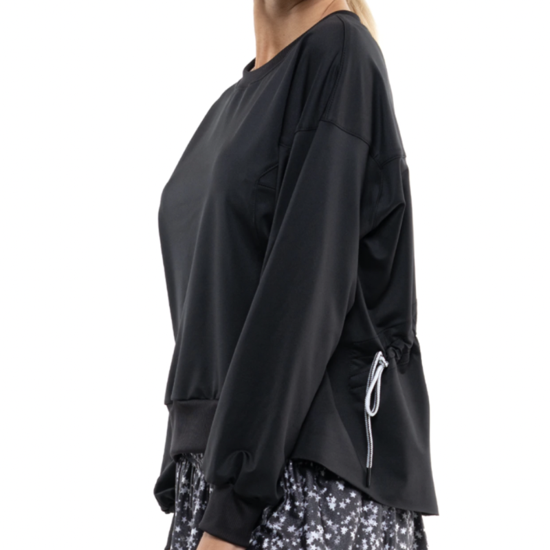 Lucky In Love Ruche Back L/S Top - Black