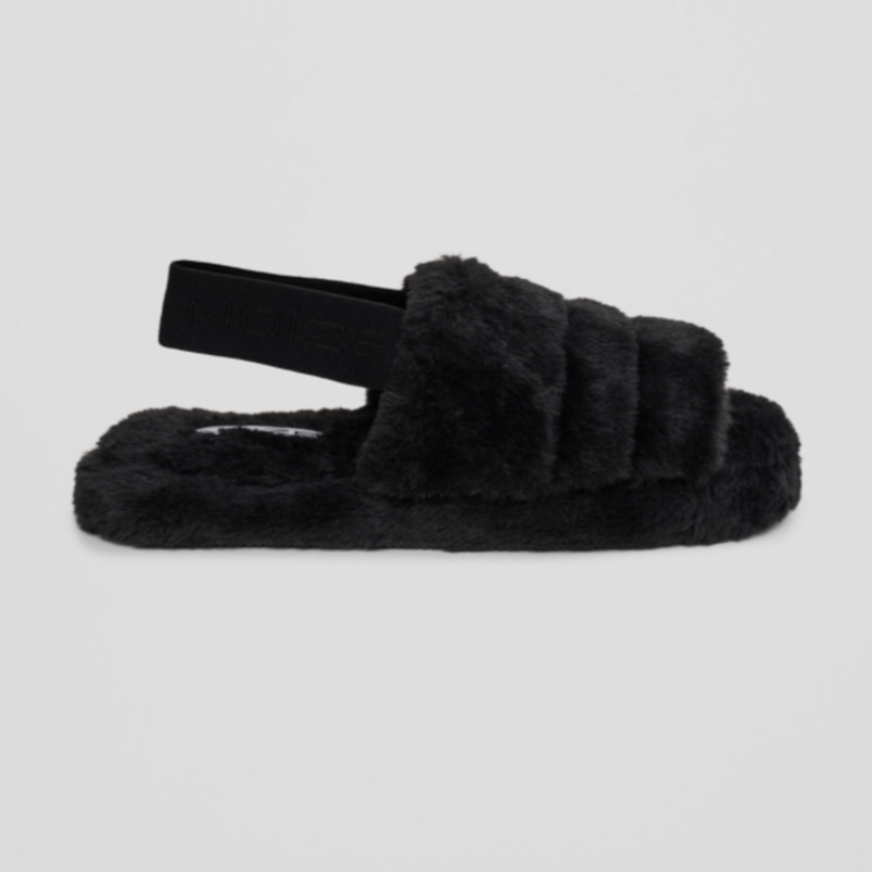 Noize Faux Fur Slides - Black
