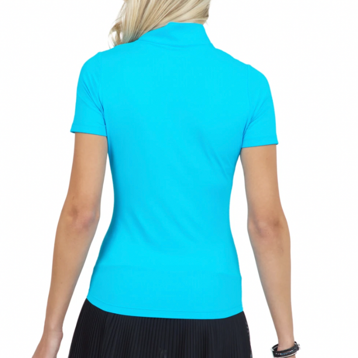 IBKUL Solid S/S Mock Neck Top - Turquoise
