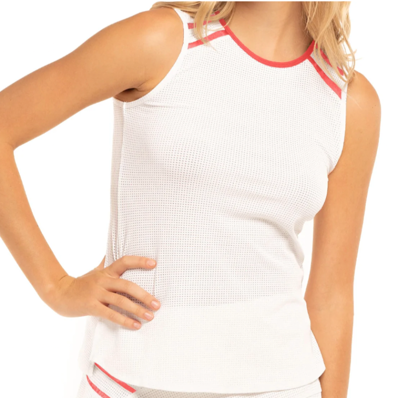 Lucky In Love Mesh Love Tank - White/Pink