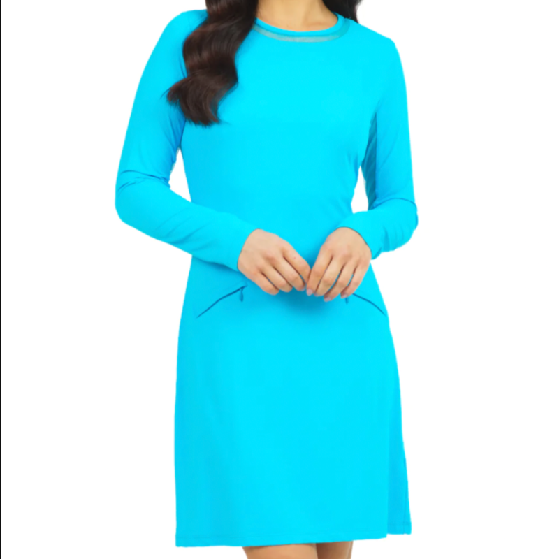 IBKUL L/S Mesh Trim Dress - Turquoise