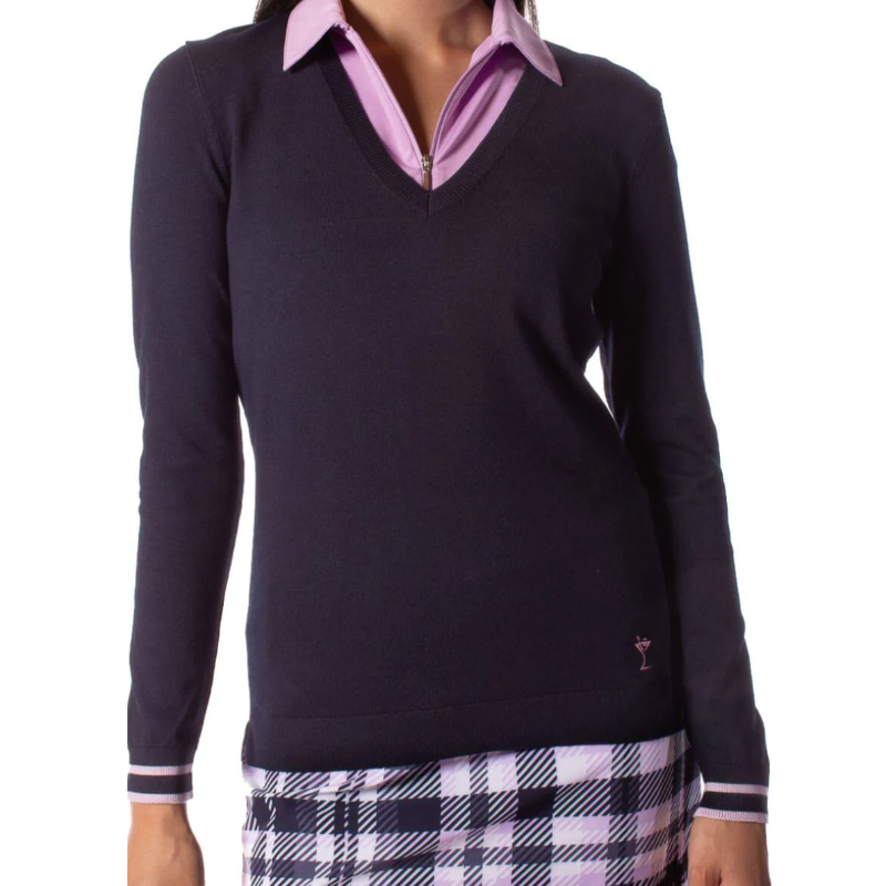 Golftini V-Neck Sweater- Navy/Lavender