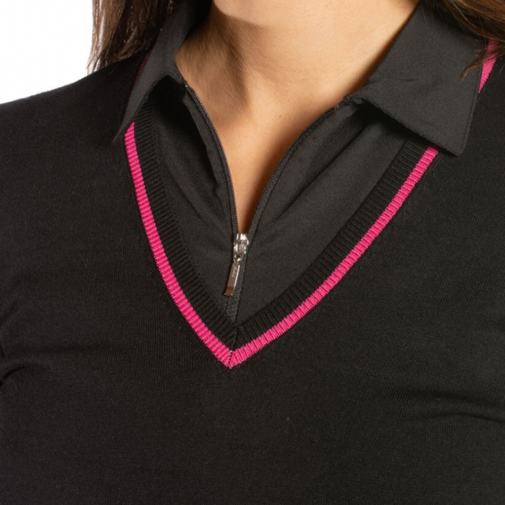 Golftini V-Neck Sweater- Black/Hot Pink