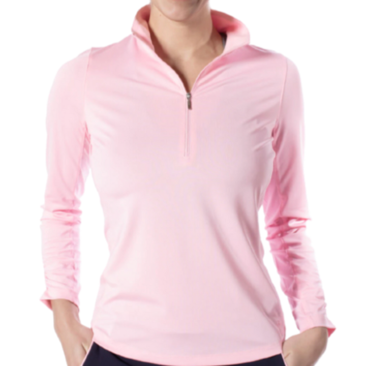 Golftini L/S Zip Mock Stretch Top - Light Pink