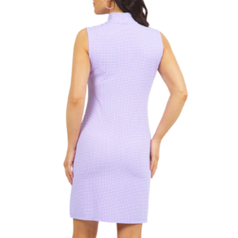 IBKUL Mini Check S/L Mock Neck Dress - Lavender