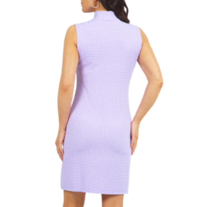 IBKUL Mini Check S/L Mock Neck Dress - Lavender
