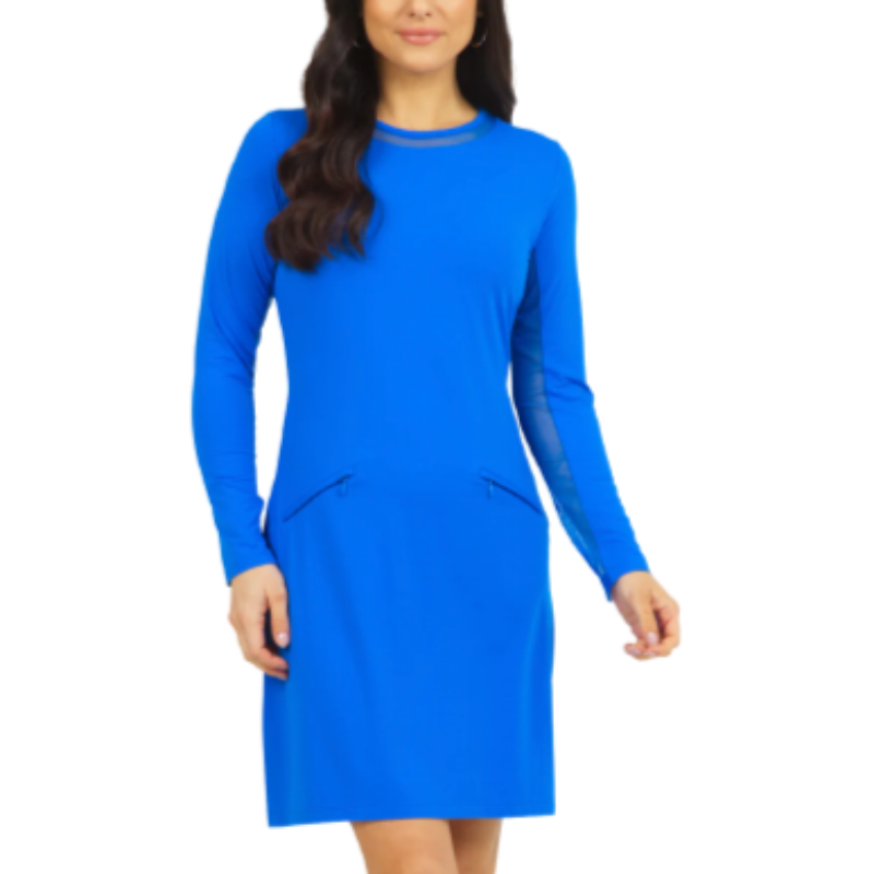 IBKUL L/S Mesh Trim Dress - Blue