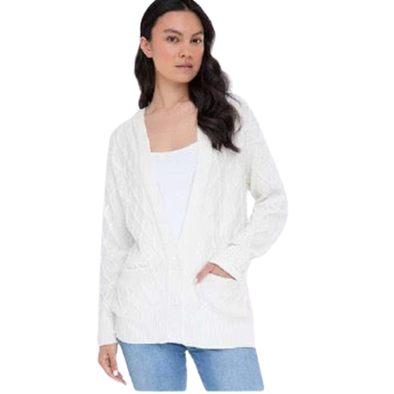 Alashan Cashmere Cable Hooded Cardigan - Ivory