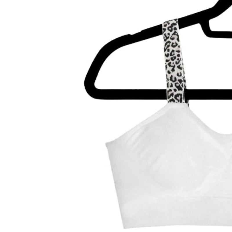 strap-its Basic Bra (attached strap)- White/Cheetah strap