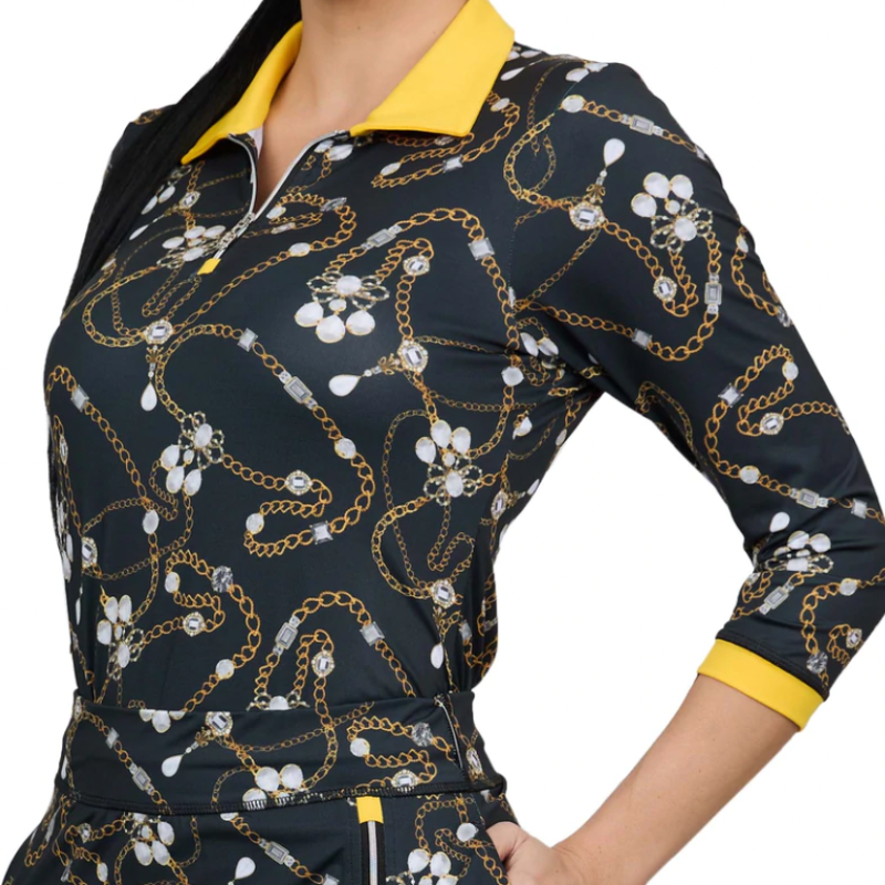 Sofibella Gold Jewel 3/4 Sleeve Polo - Black