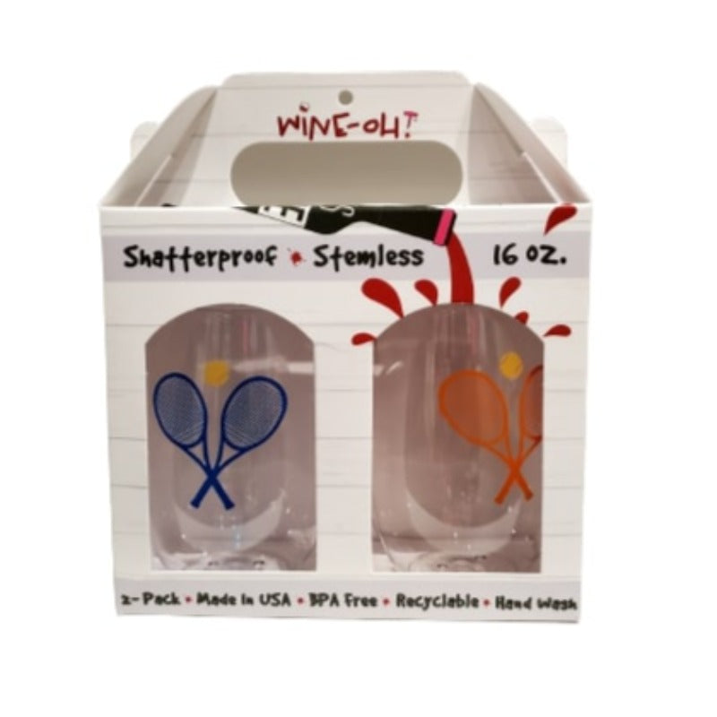Stemless Wine Glasses(2)- Tennis Racquets