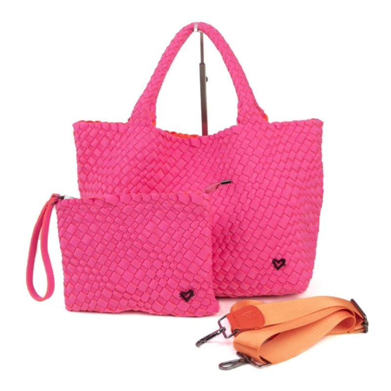 preneLOVE London Large Woven Tote - Pink/Orange