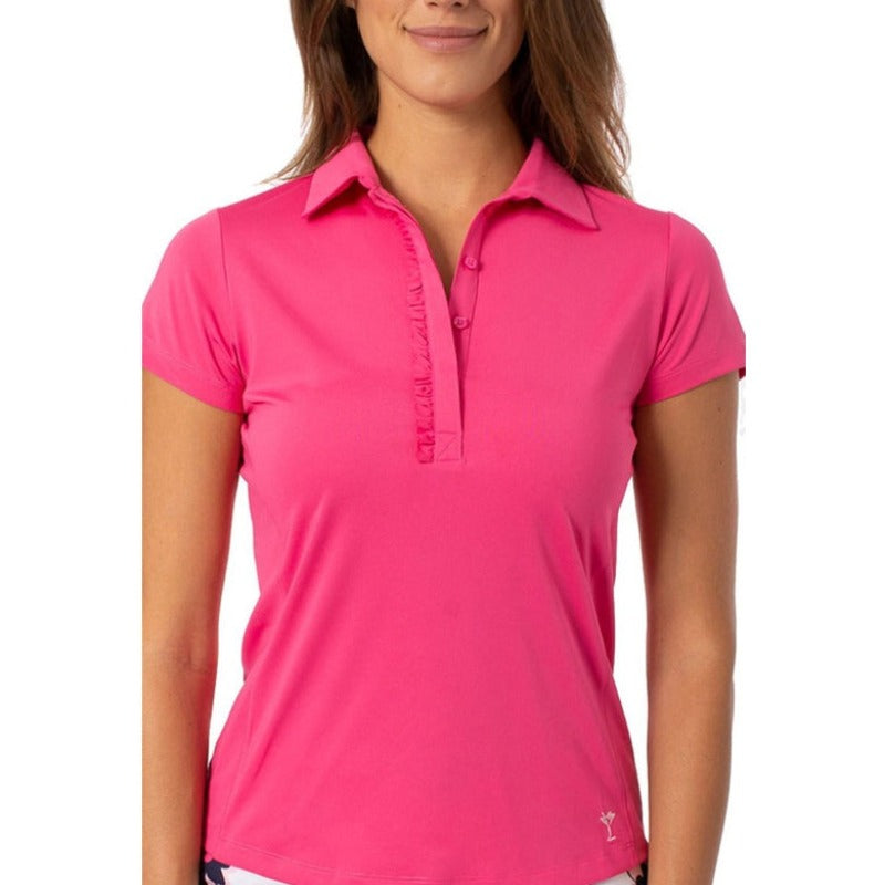Golftini S/S Ruffle Tech Polo - Hot Pink